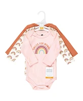 Hudson Baby Baby Girls Cotton Long-Sleeve Bodysuits, Sunshine Rainbows 3-Pack, 3-6 Months - Sunshine rainbows 3