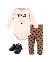 Hudson Baby Girls Cotton Bodysuit, Pant and Shoe Set