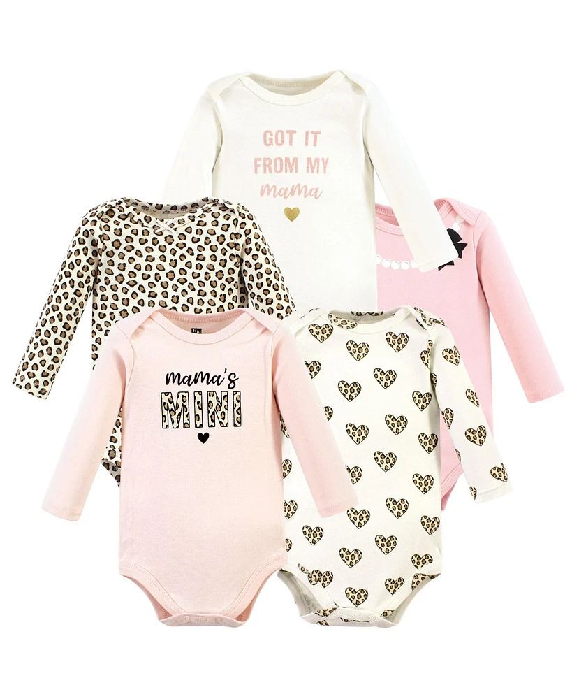 Hudson Baby Baby Girls Hudson Cotton Long-Sleeve Bodysuits, Leopard Hearts, 12-18 Months