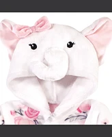 Hudson Baby Baby Girls Plush Animal Face Bathrobe, White Elephant, 0-9 Months