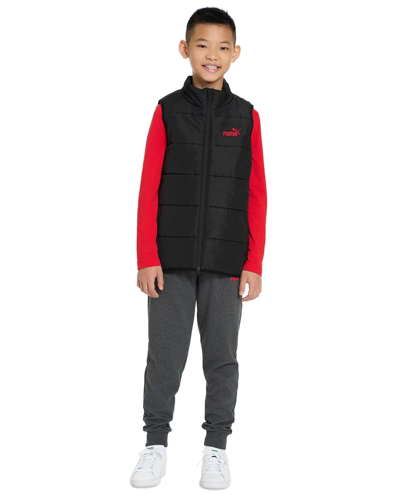 Puma Big Boys 3-Pc. Quilted Vest, T-Shirt & Jogger Pants Set