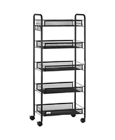 Homcom Compact 5-Tier Utility Cart, Serving Trolley with Removable Mesh Baskets, Black