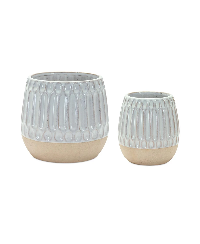 Slickblue Ribbed Porcelain Vase With Two Tone Design (Set of 2)