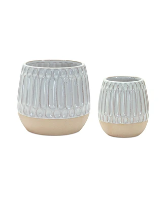 Slickblue Ribbed Porcelain Vase With Two Tone Design (Set of 2)