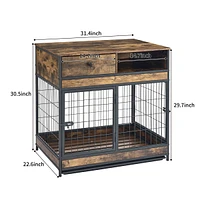 Streamdale Furniture Furniture Dog Cage Crate with Double Doors, Rustic Brown,31.5"WX22.64"DX30.59"H