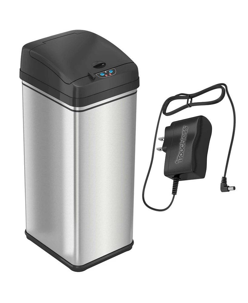 iTouchless Stainless Steel Sensor Trash Can with Ac Adapter and AbsorbX Odor Filter 13 Gallon Silver