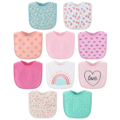 The Peanutshell Baby Girls Sweet Terry Bib 10 Pack Set, Feeding, Teething, Drooling