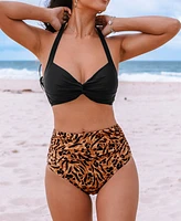 Cupshe Women's Halterneck Bikini Top & Leopard Print Bottoms Set