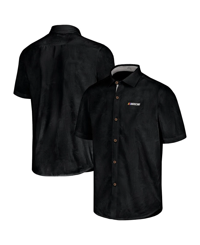 Tommy Bahama Men's Black Nascar Sport Coconut Point Palm Vista IslandZone Button-Up Camp Shirt