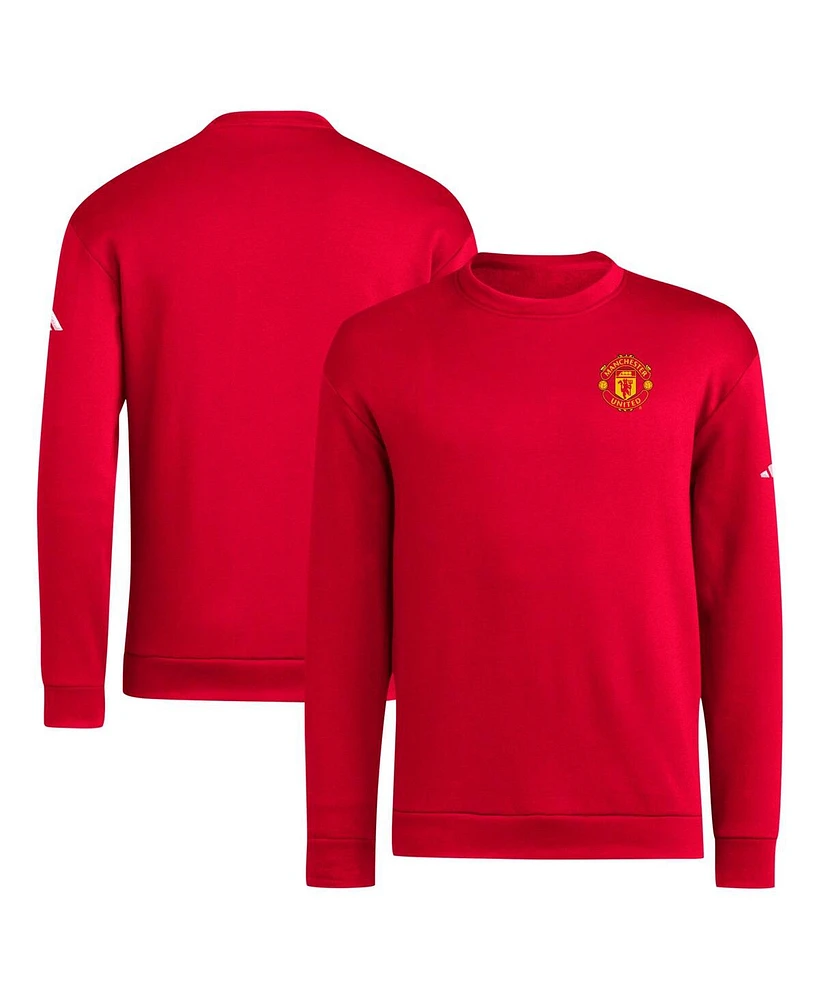 Adidas Men's Red Manchester United Team Fleece Pullover Sweatshirt