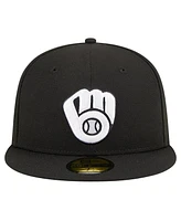 New Era Men's Black Milwaukee Brewers Logo 59FIFTY Fitted Hat