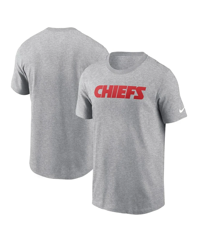 Nike Men's Heather Gray Kansas City Chiefs Primetime Wordmark Essential T-Shirt