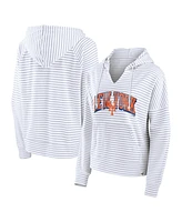 Fanatics Women's White New York Mets Striped Fundamentals Notch Neck Pullover Hoodie