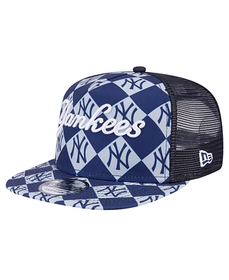 New Era Men's Navy New York Yankees Seeing Diamonds A-Frame Trucker 9FIFTY Snapback Hat