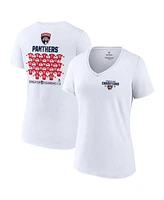 Fanatics Women's White Florida Panthers 2024 Stanley Cup Champions Jersey Roster V-Neck T-Shirt