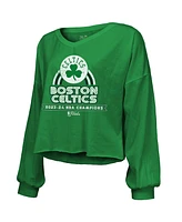 Majestic Threads Women's Kelly Green Boston Celtics 2024 Nba Finals Champions Off-Shoulder Long Sleeve T-Shirt