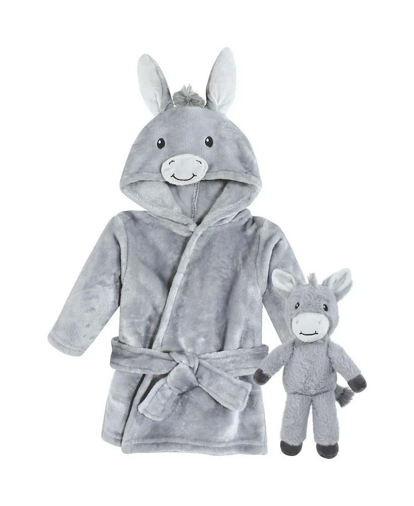 Hudson Baby Unisex Plush Bathrobe and Toy Set, Cow, One