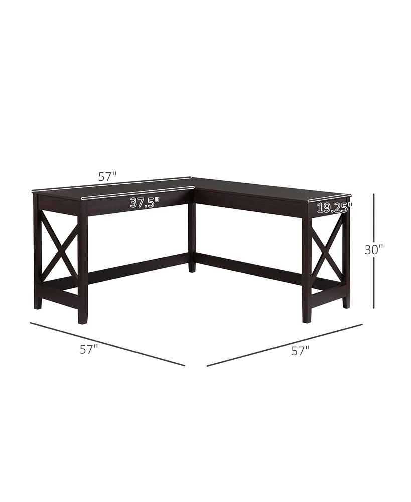 Homcom 57" L-Shaped Corner Desk, Computer Home Office Desk and Writing Table, Brown Wood Grain