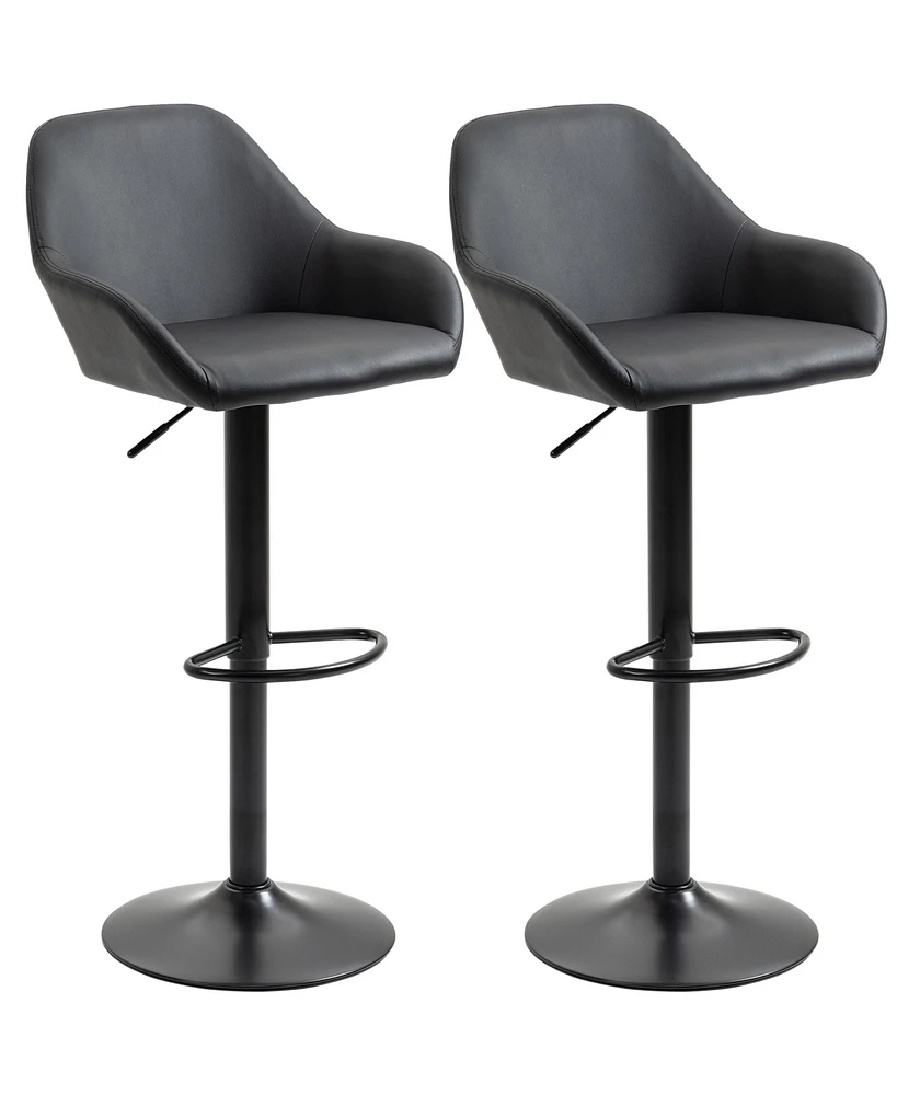 Homcom Set of 2 Pu Adjustable Swivel Bar Stool Chairs W/ Footrest for Kitchen, Black