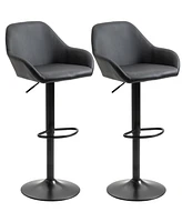 Homcom Set of 2 Pu Adjustable Swivel Bar Stool Chairs W/ Footrest for Kitchen, Black