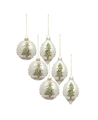 Slickblue Painted Snowy Pine Tree Ball Ornament (Set of 6)