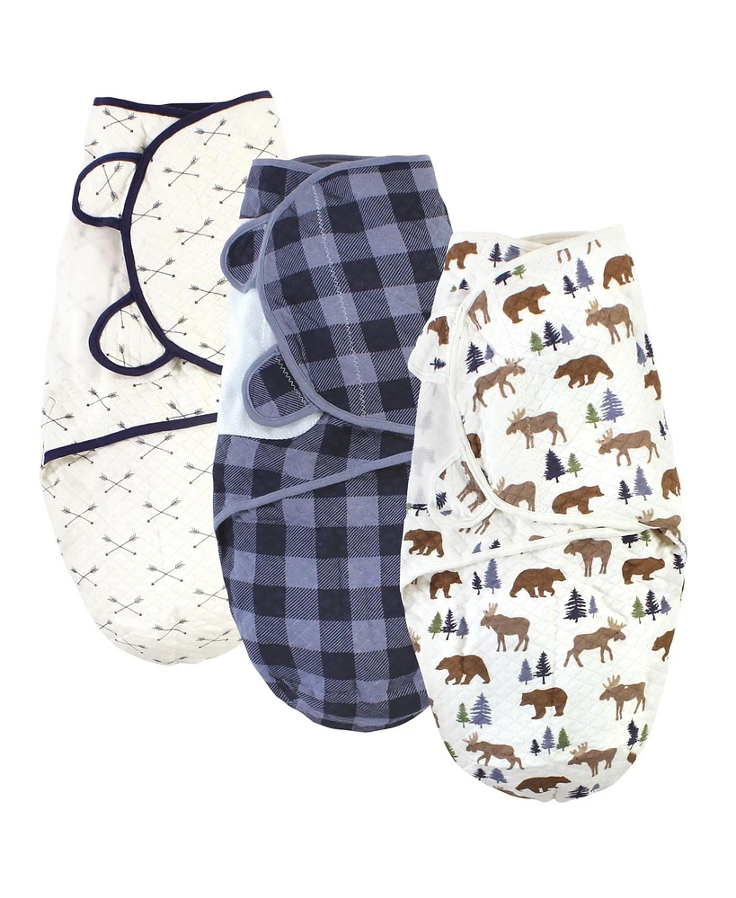 Hudson Baby Baby Boys Quilted Cotton Swaddle Wrap 3pk, Moose Bear, 0-3 Months