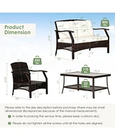 Gymax 4PCS Rattan Patio Conversation Furniture Set Wicker Sofa Set w/ Waterproof Cover