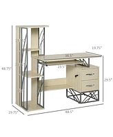 Homcom Modern Computer Writing Desk Pc Workstation w/Shelves & Drawers, Natural