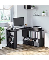 Homcom 360° Rotating Home Office Corner Desk and Storage Shelf Combo L-Shaped Table