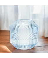 Slickblue Diamond Pattern Blue Glass Vase Or Candle Holder