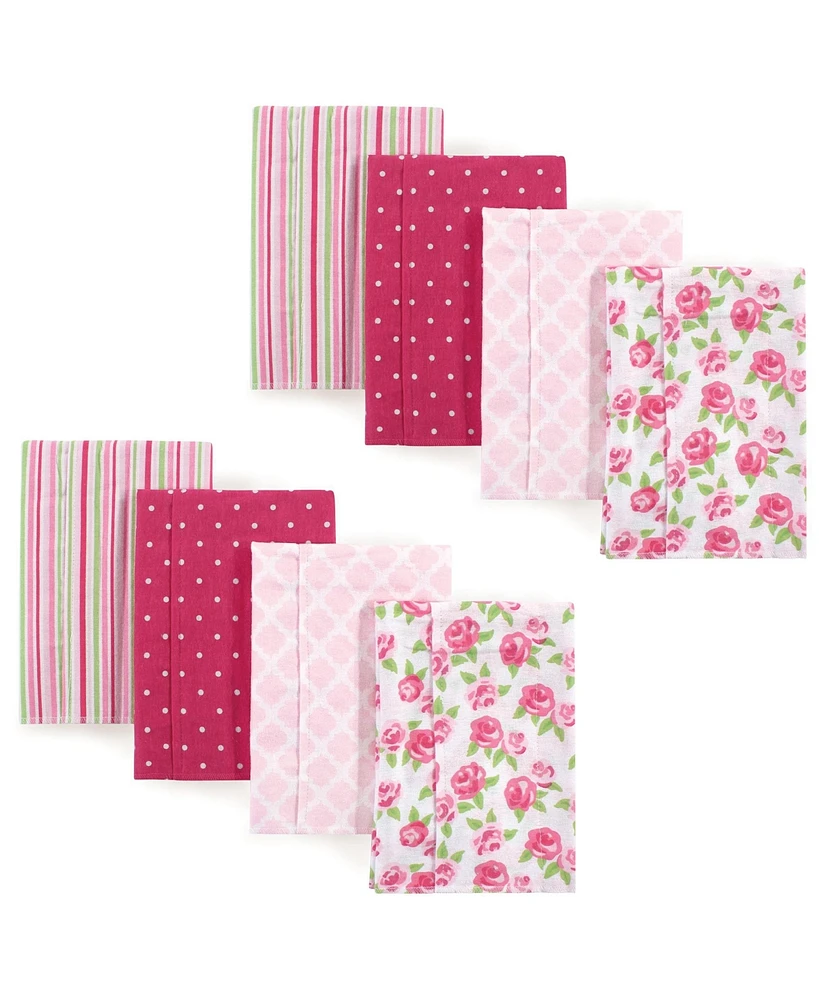 Hudson Baby Infant Girl Cotton Flannel Burp Cloths 8pk, Floral Stripes, One Size - Floral stripes 8