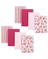 Hudson Baby Infant Girl Cotton Flannel Burp Cloths 8pk, Floral Stripes, One Size - Floral stripes 8