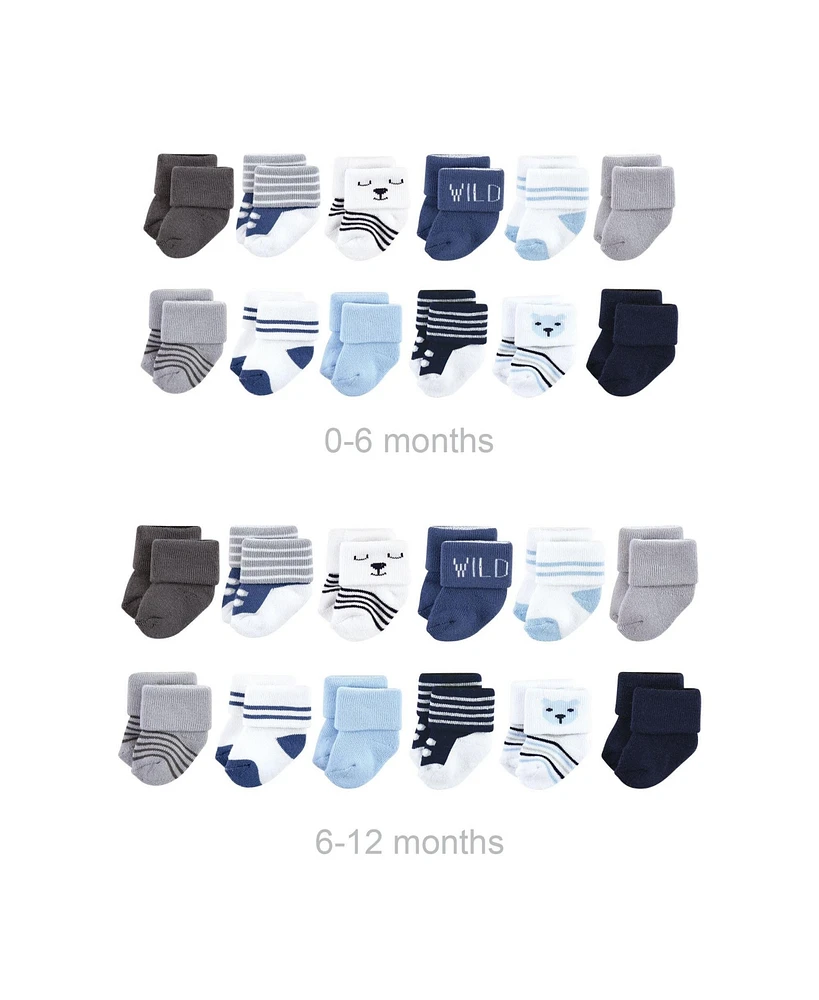 Hudson Baby Baby Boys Grow with Me Cotton Terry Socks, Bear 0-6 and 6-12 Months