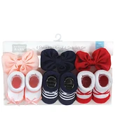 Hudson Baby Baby Girls Headband and Socks Giftset, Red Navy Bows, One