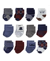 Hudson Baby Boys Cotton Rich Newborn and Terry Socks, Gentleman 12-Pack - 12