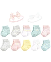 Hudson Baby Baby Girls Sock and Headband 12pc Set, Daisy, 0-9 Months