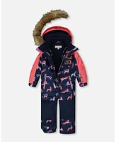 Deux par Toddler Girls One Piece Snowsuit Navy Printed Unicorn