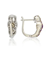 Suzy Levian New York Pink Sapphire & Lab-Grown White Sapphire Curvy Frame Huggie Hoop Earrings in Sterling Silver by Suzy Levian