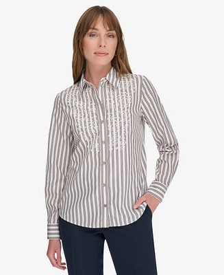 Tommy Hilfiger Women's Cotton Striped Puff-Print Shirt