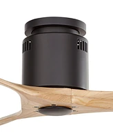 52" Windspun Modern Indoor 3 Blade Hugger Ceiling Fan with Remote Control Matte Black Natural Solid Wood for Living Room Kitchen House Bedroom Family