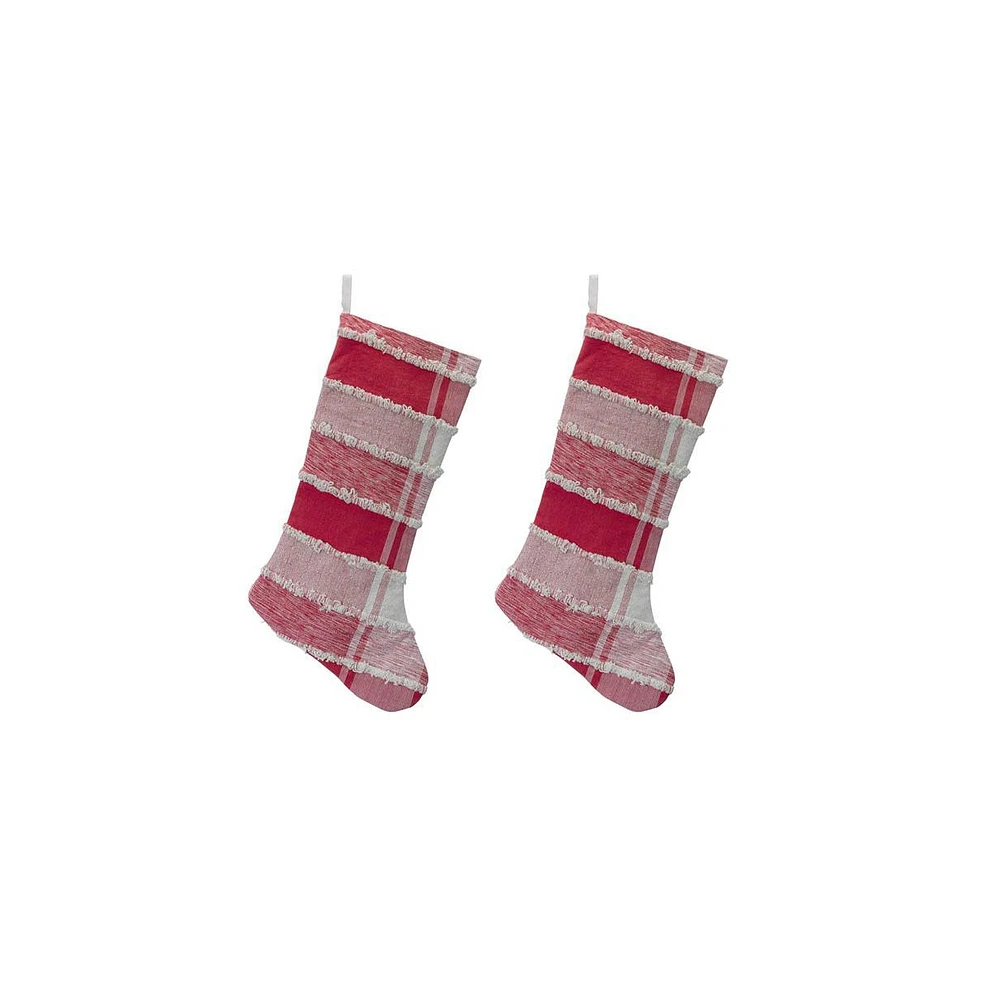 Slickblue Frayed Cotton Plaid Christmas Stocking (Set of 2)