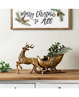 Slickblue Bronze Metal Deer With Sleigh Display 19"l