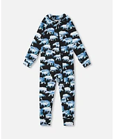 Deux par Toddler Boys One Piece Thermal Underwear Black Printed Polar Bears