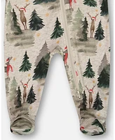 Deux par Deux Baby Boys Baby Organic Cotton One Piece Pajama Gray Mix Printed Reindeer