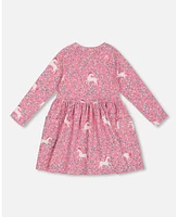 Deux par Deux Toddler Girls Printed Unicorn Dress With Pockets Pink