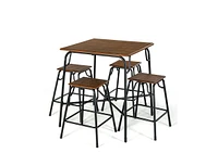 Slickblue 5 Pieces Bar Table Set with 4 Counter Height Backless Stools-Rustic Brown