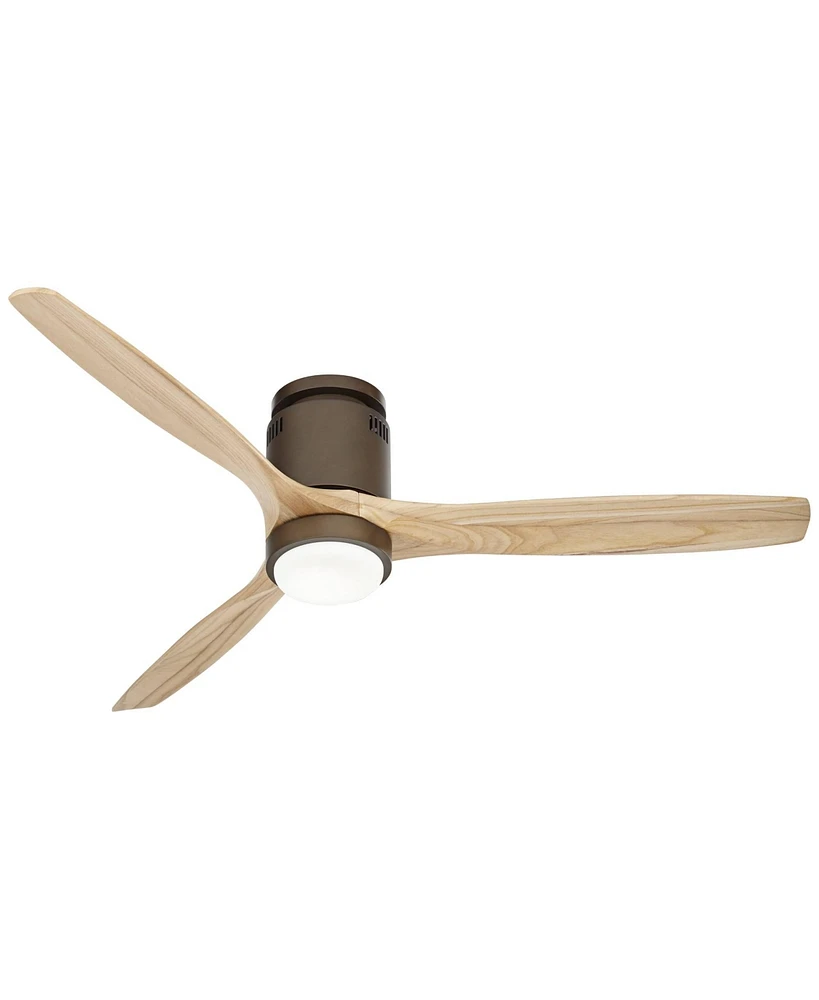 52" Windspun Rustic Farmhouse 3 Blade Hugger Indoor Ceiling Fan with Dimmable Led Light Remote Control Oil Rubbed Bronze Natural Solid Wood for Living