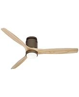 Casa Vieja 52" Windspun Rustic Farmhouse 3 Blade Hugger Indoor Ceiling Fan with Dimmable Led Light Remote Control Oil Rubbed Bronze Natural Solid Wood