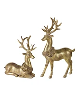 Slickblue Modern Gold Deer Figurine With Wreath Accent (Set of 2)