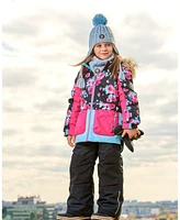 Deux par Big Girls Two Piece Snowsuit Printed Roses With Solid Pant Black